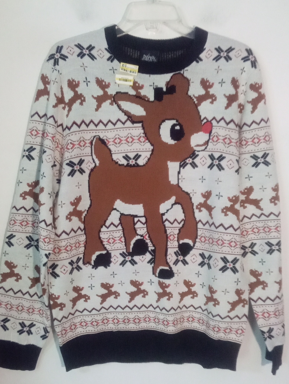 Mens Rudolph Reindeer Crewneck Sweater Medium NWT $40 Brown/White Holiday